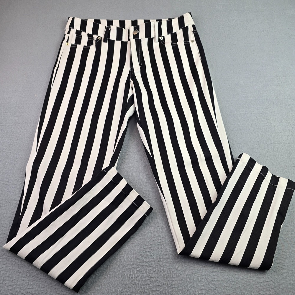 Black & White Vertical Stripe Skinny Jeans (L) High Rise Stretch Punk Goth Y2K